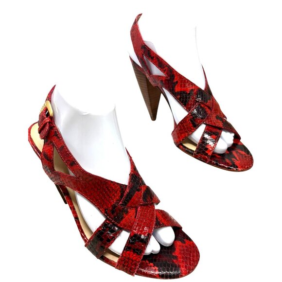 Joan & David Dalanaro Red Embossed Leather Cone Heel Sandals - Picture 6 of 12